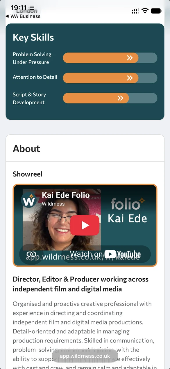 A Folio with Key Skills scored through Pro Vetting and a professionally produced introduction video